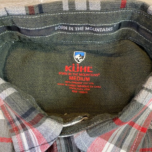 Kuhl 100% Cotton Short Sleeve Button Down Red Gray Plaid Medium M - Picture 5 of 8